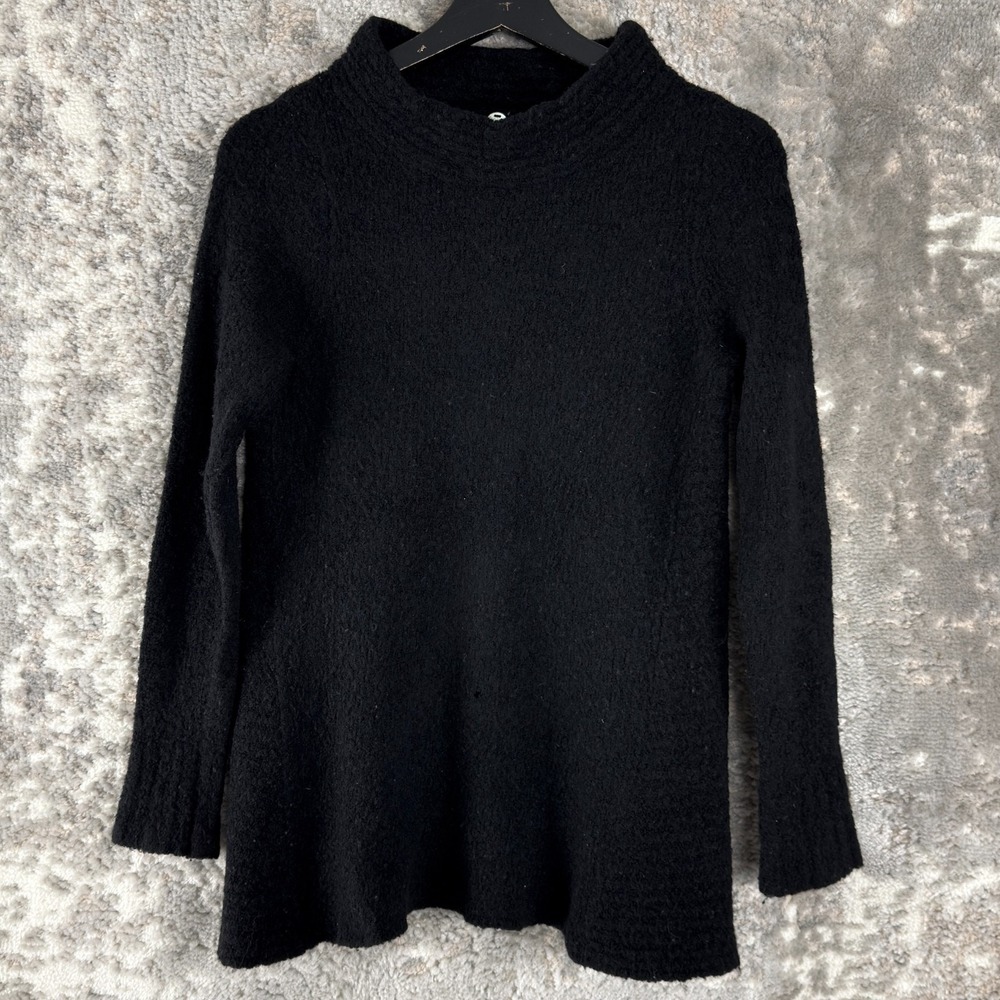 Margaret O'Leary Size S Wool Minimalist Mock Neck Sweater Black‎ Long Sleeve